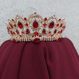 Crown tiara gold with red and clear stones width 5in depth 6in height 2.5in NWOT